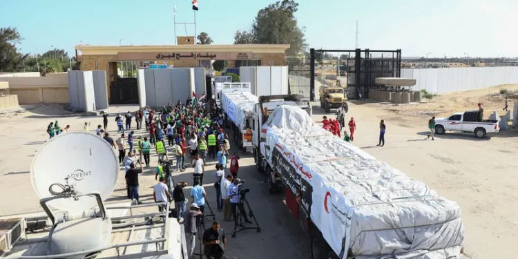 قادمة من مصر.. شاحنات محملة بالطحين في طريقها إلى غزة