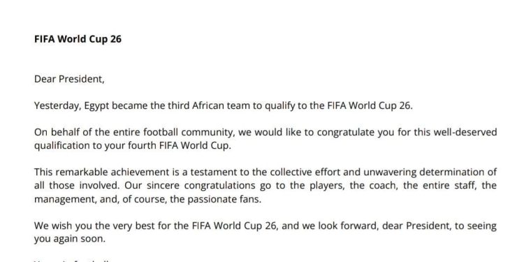 في خطاب رسمي.. إنفانتينو يهنئ أبو ريدة بتأهل مصر للمونديال